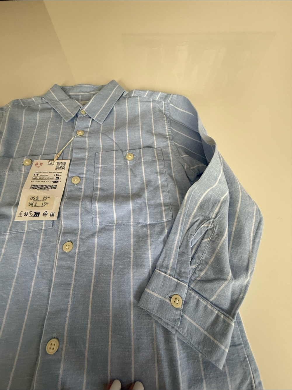 NWT Zara Blue and White Vertical Stripe Button-Up Shirt - Picture 4 of 7